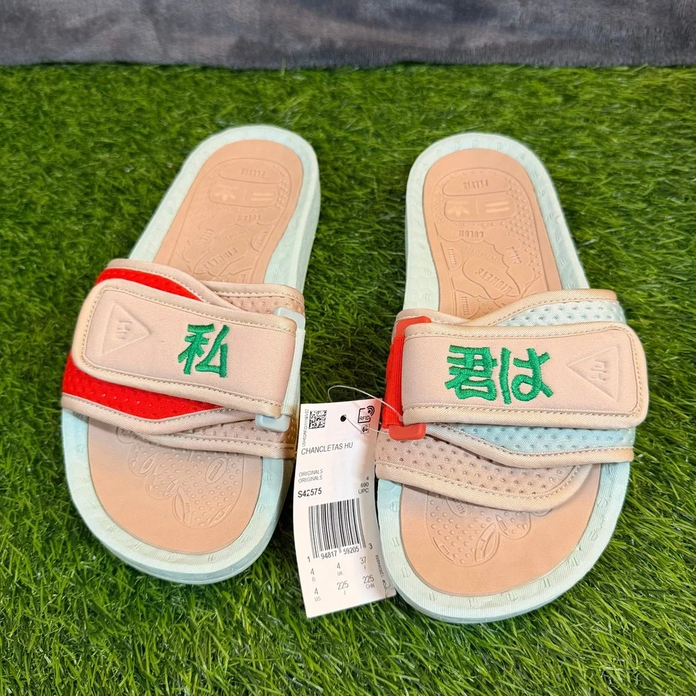 Adidas Pharrell Williams Chancler Hu Slides Kids Size 4 Mint Green Orange Strap